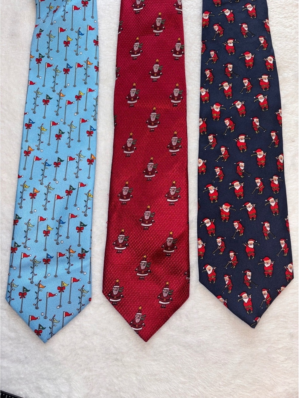 Lot of 3 Vintage Alynn & Broadmoor Silk Christmas Ties Golfing Santa